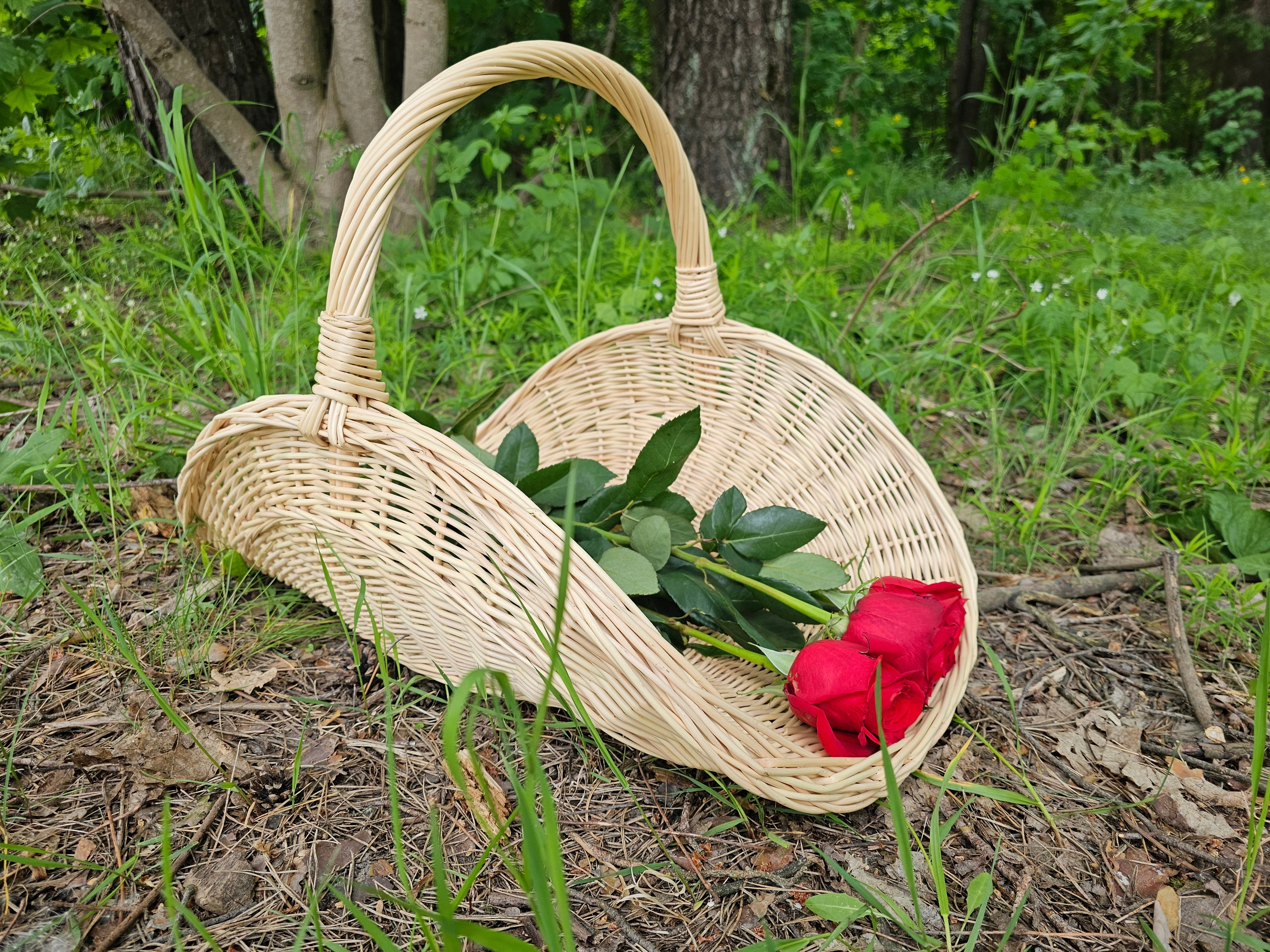 Large Wicker Flower Basket — shown in natural light