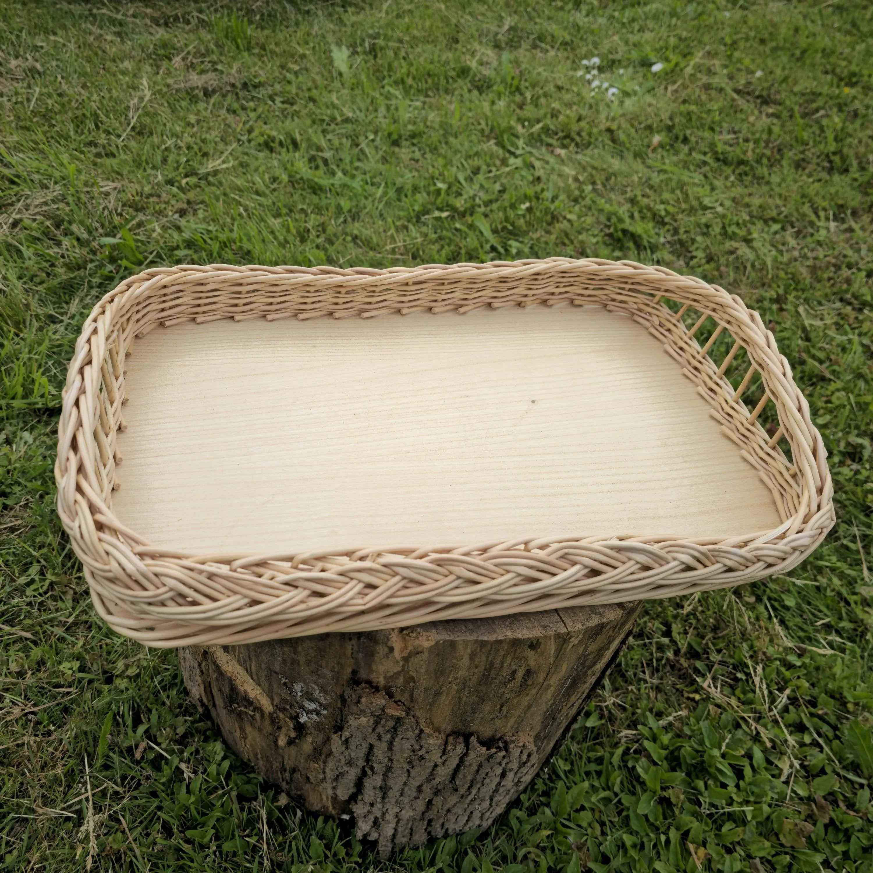 Handwoven Willow Tray in Gold/Brown / Light — handmade wicker tray