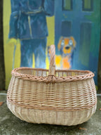 Round Willow Harvest Basket — gold/pink