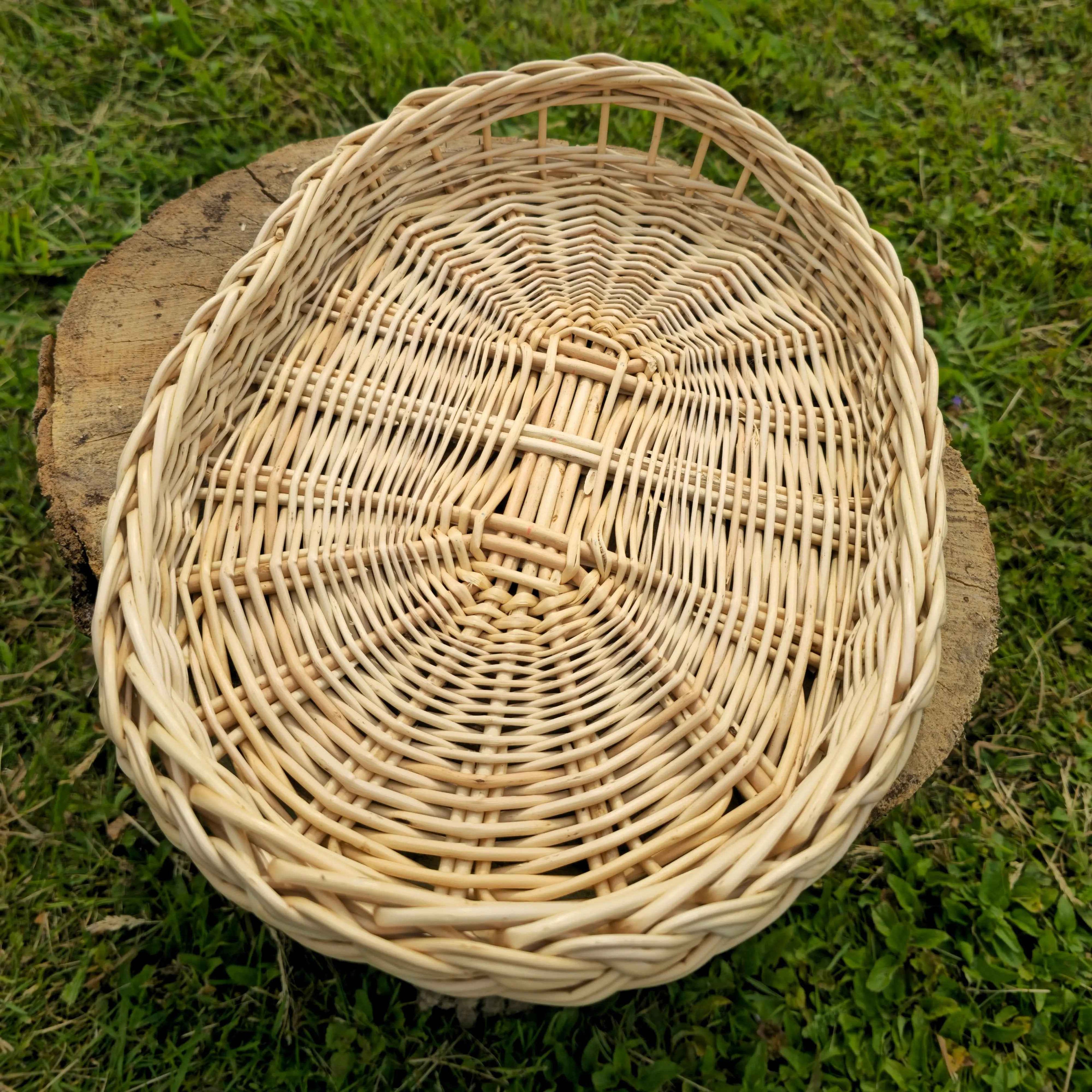 Flat Wicker Bread Tray in Gold — handmade wicker tray