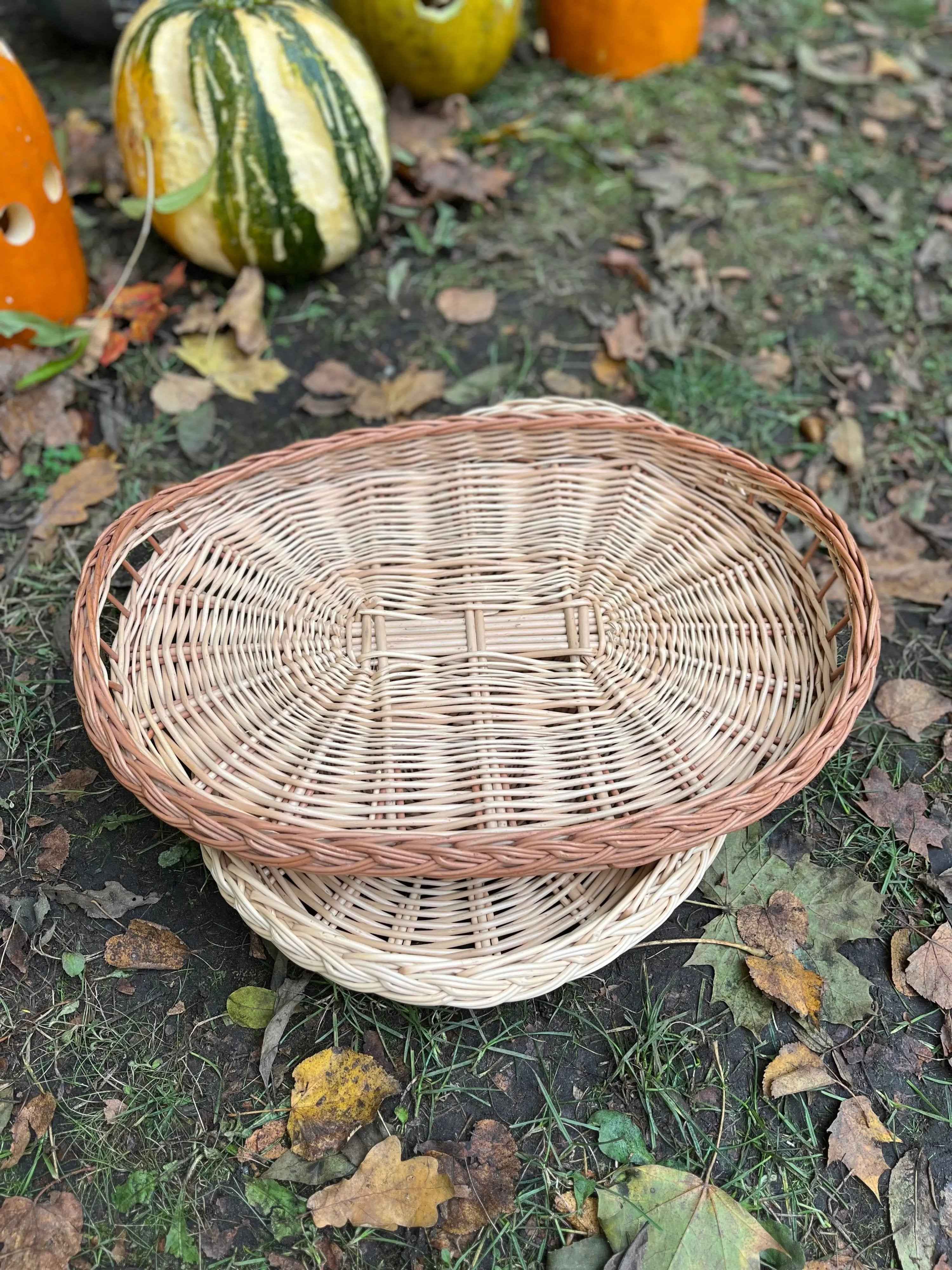 Flat Wicker Bread Tray in Gold/Pink — handmade wicker tray